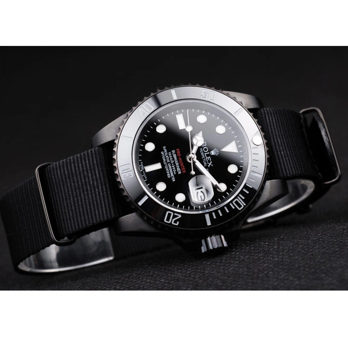 MiroTime 0706 Rolex Swiss Submariner Pro-Hunter Black Fabric Strap Black Dial